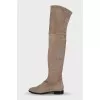 Beige suede over-the-knee boots
