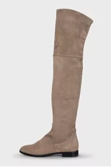 Beige suede over-the-knee boots