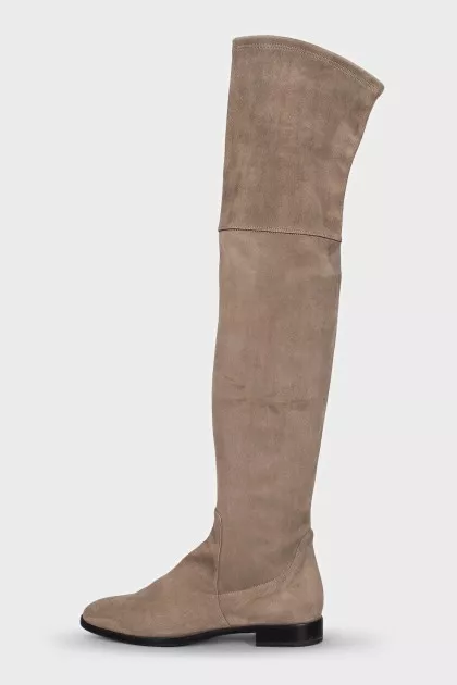 Beige suede over-the-knee boots
