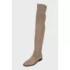 Beige suede over-the-knee boots