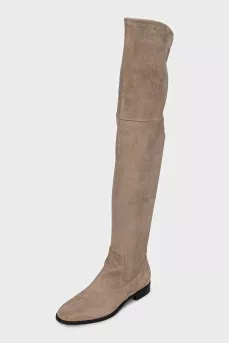 Beige suede over-the-knee boots