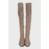 Beige suede over-the-knee boots