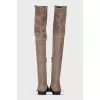 Beige suede over-the-knee boots