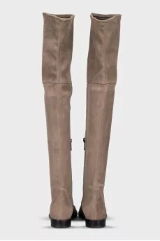 Beige suede over-the-knee boots