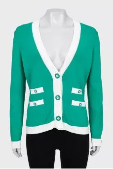 Green button-down cardigan with tag