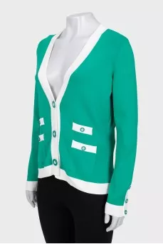 Green button-down cardigan with tag