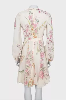 Printed silk dress with long sleeves
