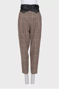Plaid suit with leather inserts