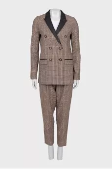Plaid suit with leather inserts