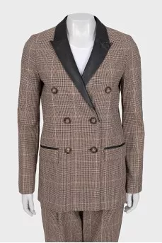 Plaid suit with leather inserts