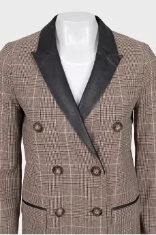 Plaid suit with leather inserts