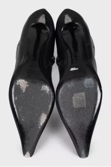 Black leather ankle boots with heels