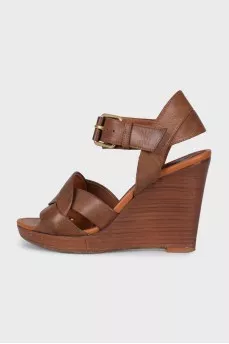 Brown leather wedge sandals