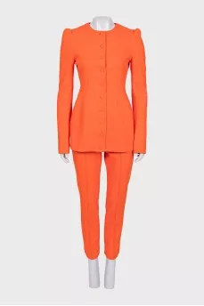 Orange jacket and trousers suit with tag