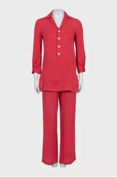 Red silk suit