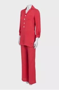Red silk suit