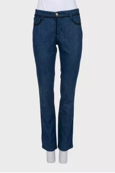 Low-rise straight fit blue jeans