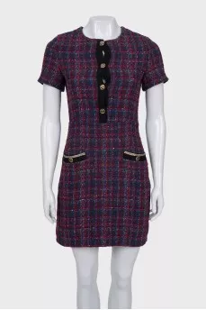 Tweed dress with a round collar