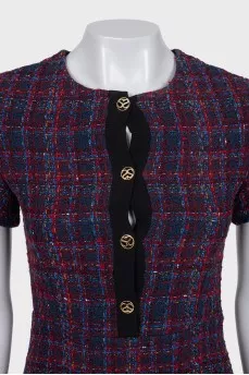 Tweed dress with a round collar