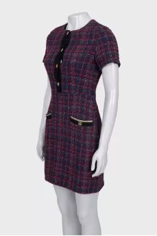 Tweed dress with a round collar
