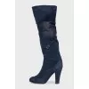 Blue suede heeled boots