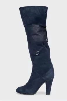 Blue suede heeled boots