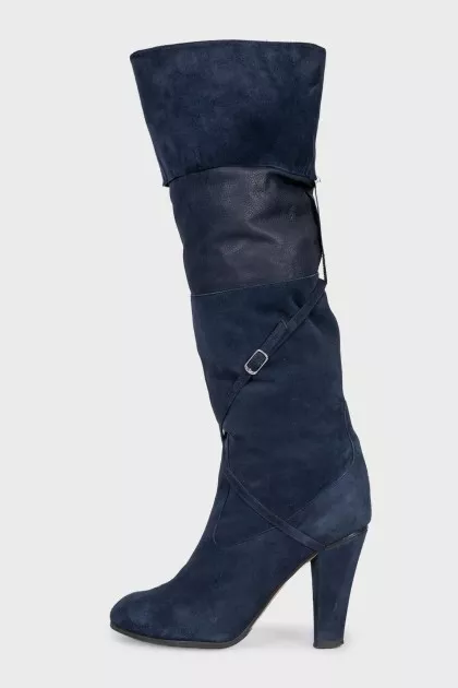 Blue suede heeled boots