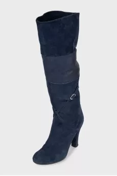 Blue suede heeled boots