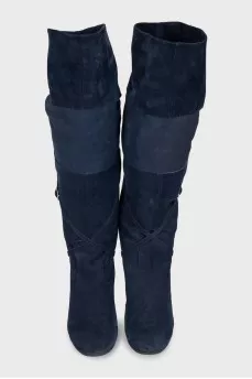 Blue suede heeled boots