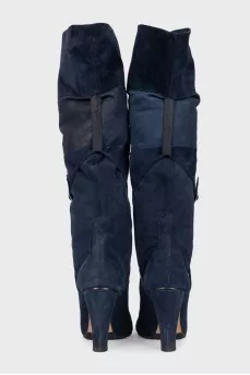 Blue suede heeled boots
