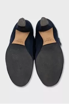 Blue suede heeled boots