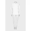 White denim suit with tag