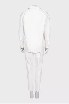 White denim suit with tag