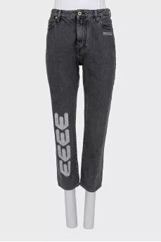 Cropped gray jeans with embroidery