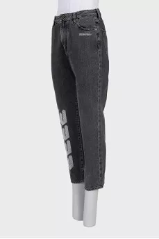 Cropped gray jeans with embroidery