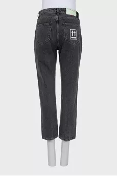 Cropped gray jeans with embroidery