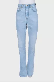 High-waisted blue jeans