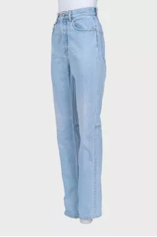 High-waisted blue jeans