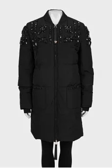 Black down jacket with massive crystals