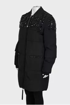 Black down jacket with massive crystals