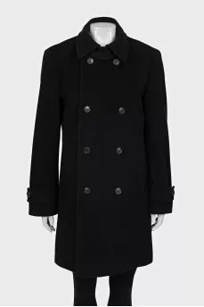 Double-breasted wool coat with a straight cut