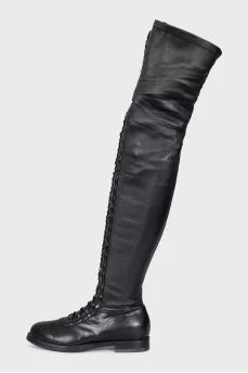 Leather over-the-knee boots with lacing