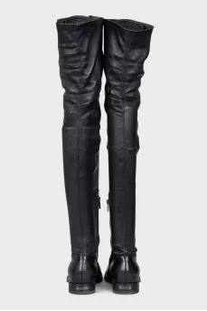 Leather over-the-knee boots with lacing