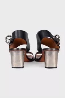 Leather sandals with metal heels
