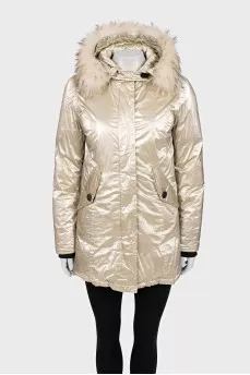 Golden parka with raccoon fur