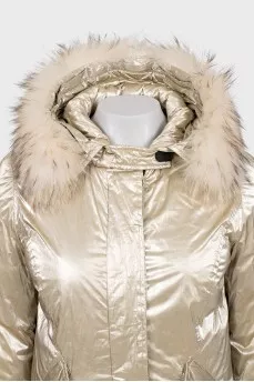 Golden parka with raccoon fur