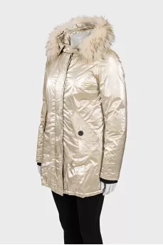 Golden parka with raccoon fur