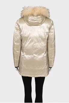 Golden parka with raccoon fur