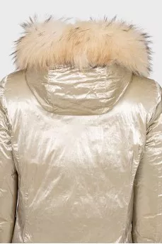 Golden parka with raccoon fur
