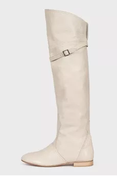 White leather over-the-knee boots